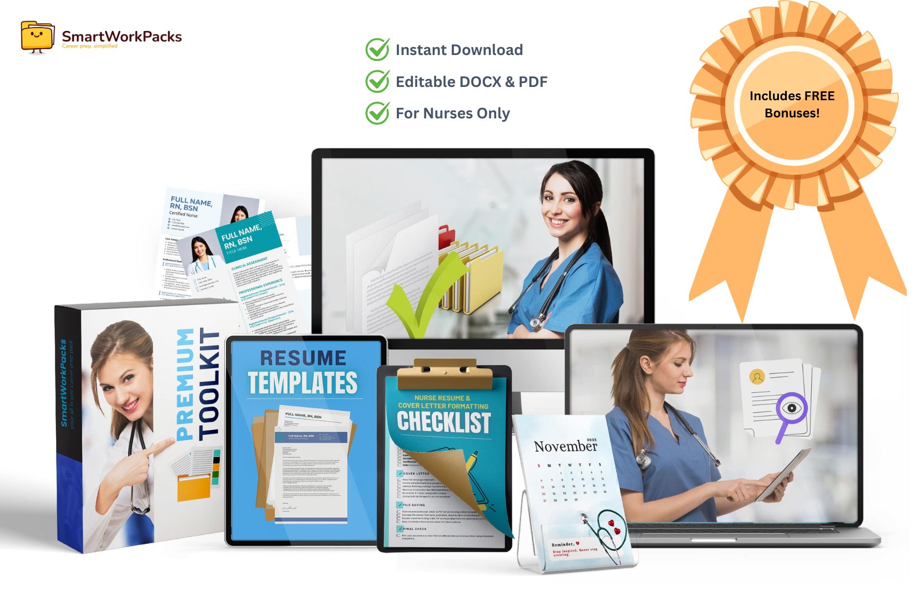 Nurse Career Toolkit preview with resume and cover letter templates